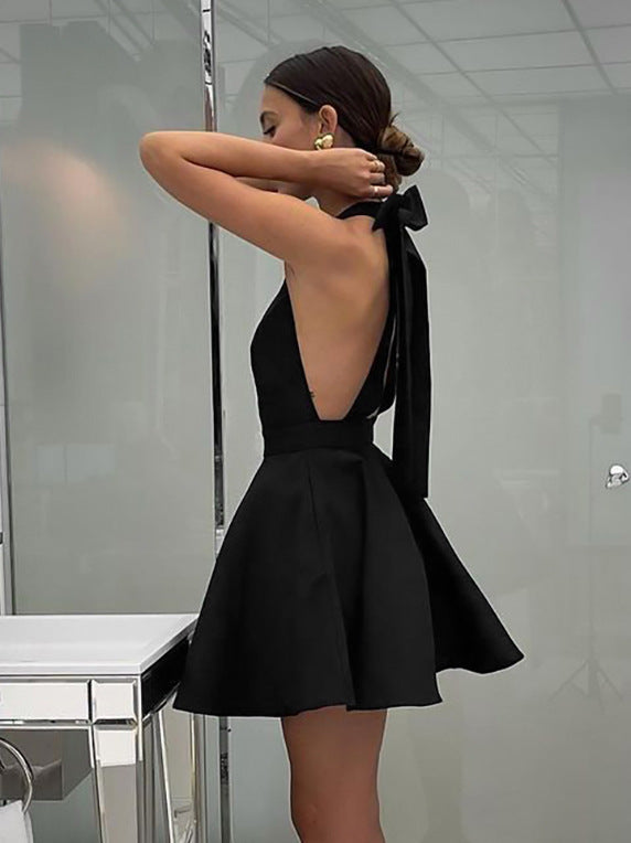 French Sleeveless Halter Neck Dress