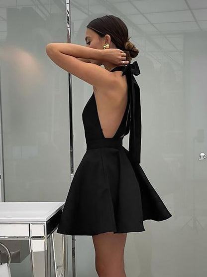 French Sleeveless Halter Neck Dress